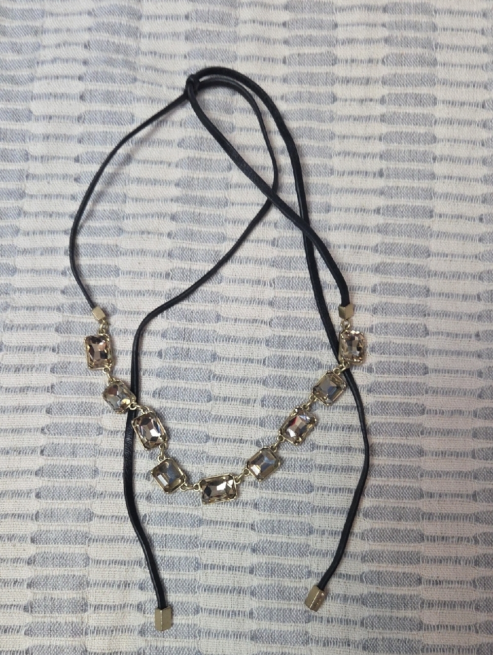 Stella & Dot Black Cord Necklace with Clear Crystal Links